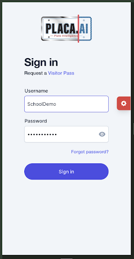 Login screen for PLACA.AI School Pickup Line System