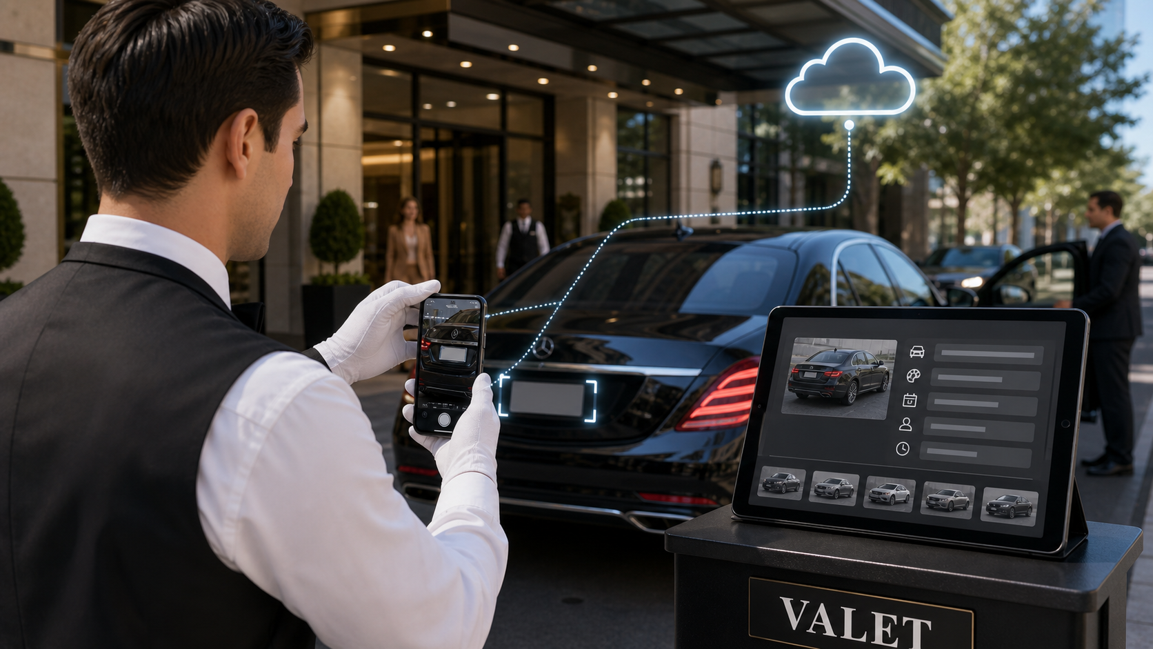 Valet license plate recognition using phone scan and cloud dashboard