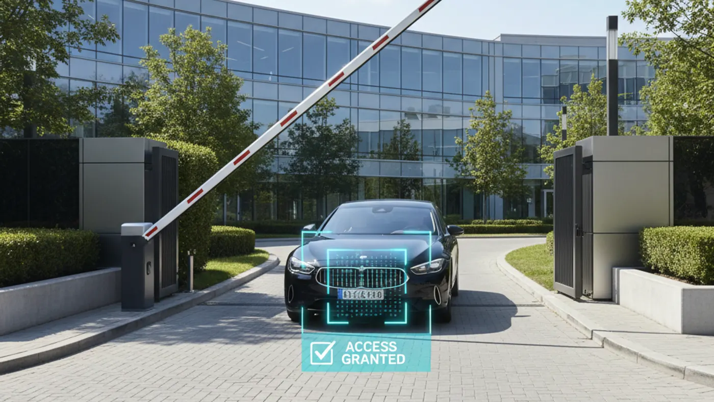 Gate access control with license plate recognition and wireless dry contact trigger workflow
