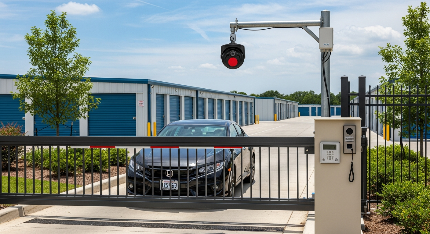 LPR camera controlling gate access at self-storage facility