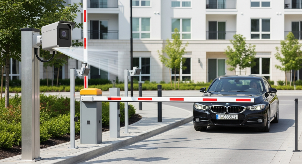 License plate recognition automatically opening apartment complex gate