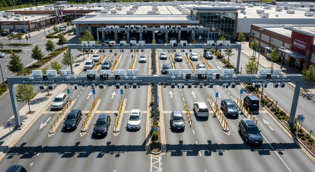 Multi-lane license plate capture system at wide entrance
