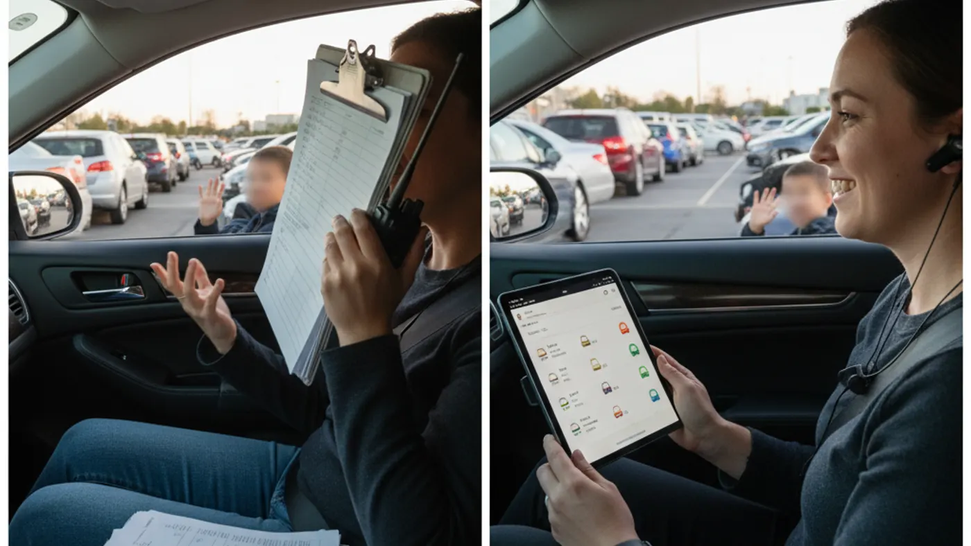 Carline automation software replacing clipboards and radios with a school pickup dashboard