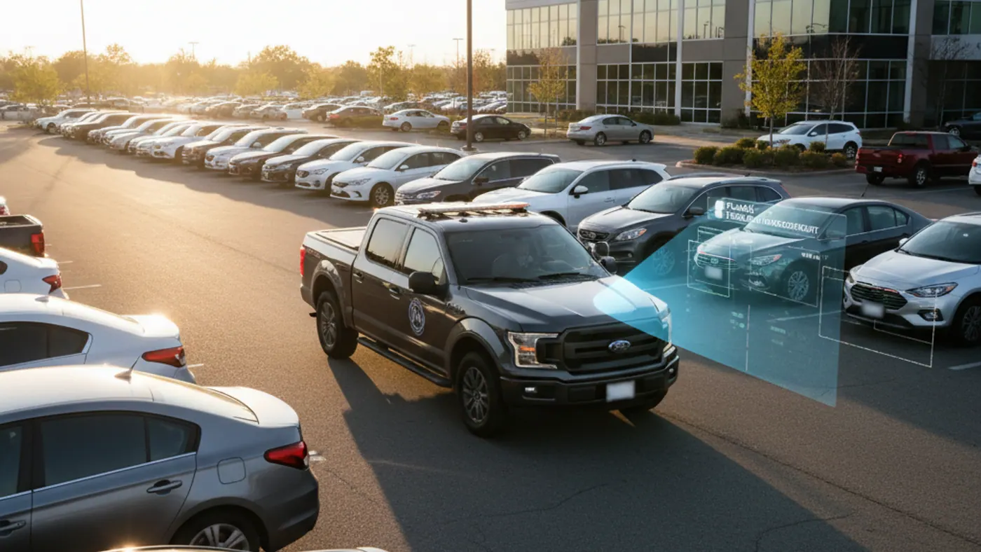 Mobile LPR for towing companies and patrol vehicles scanning parking rows