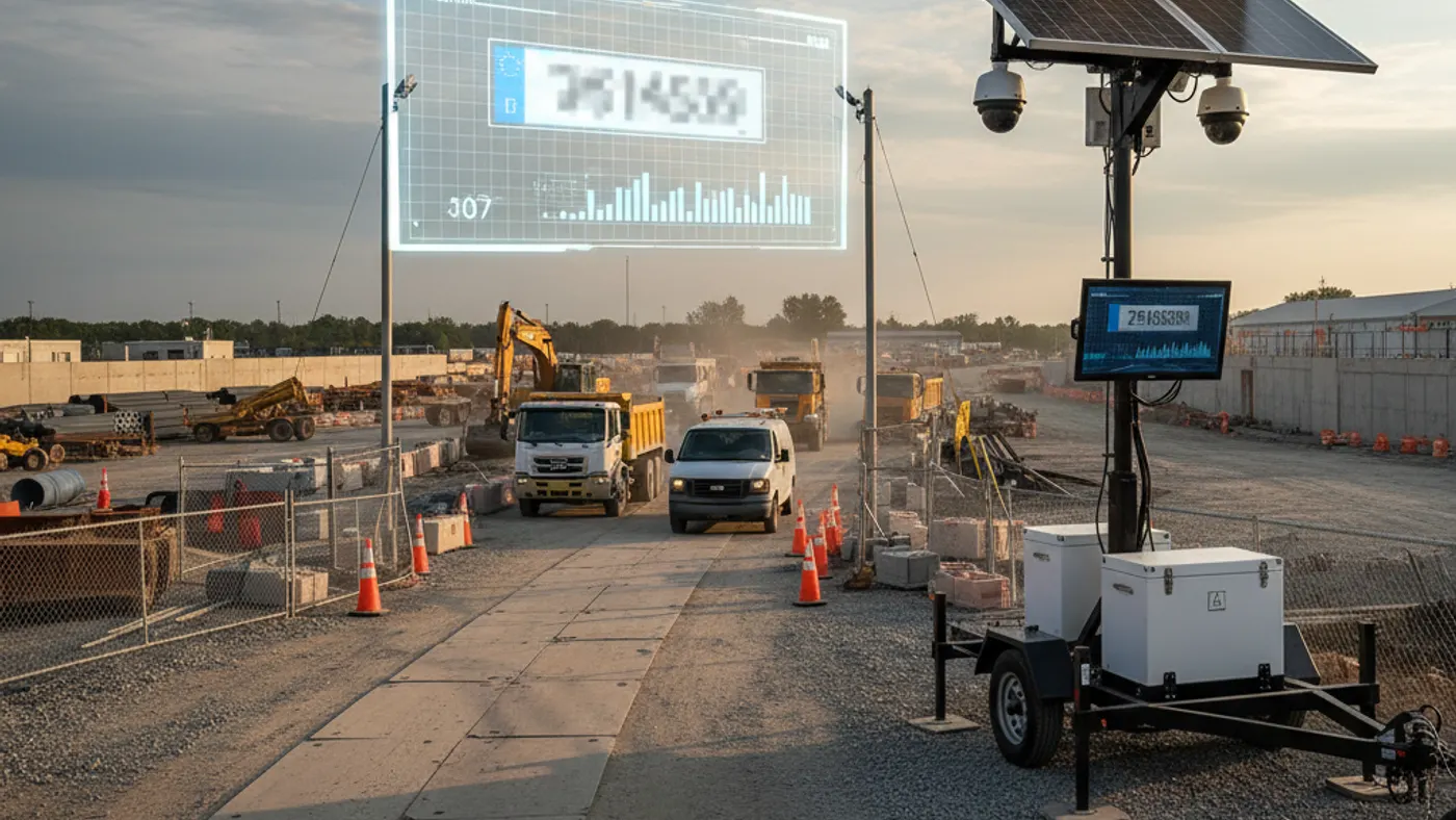 Solar trailer LPR system for parking lots, construction sites, and temporary vehicle access