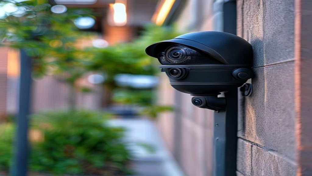 IP security camera mounted near a residential gate entrance for license plate recognition