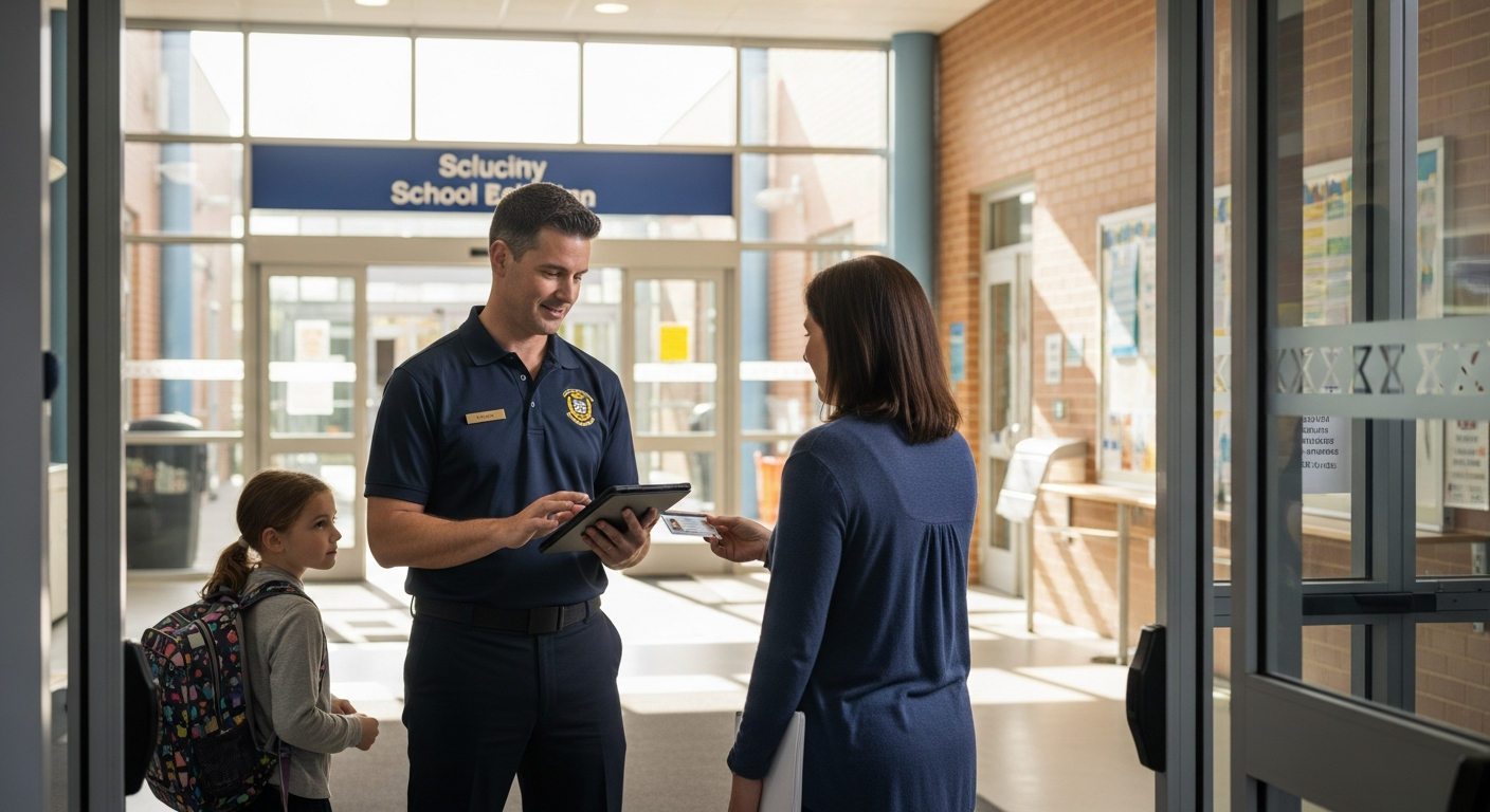 School staff preventing unauthorized student pickup at school entrance