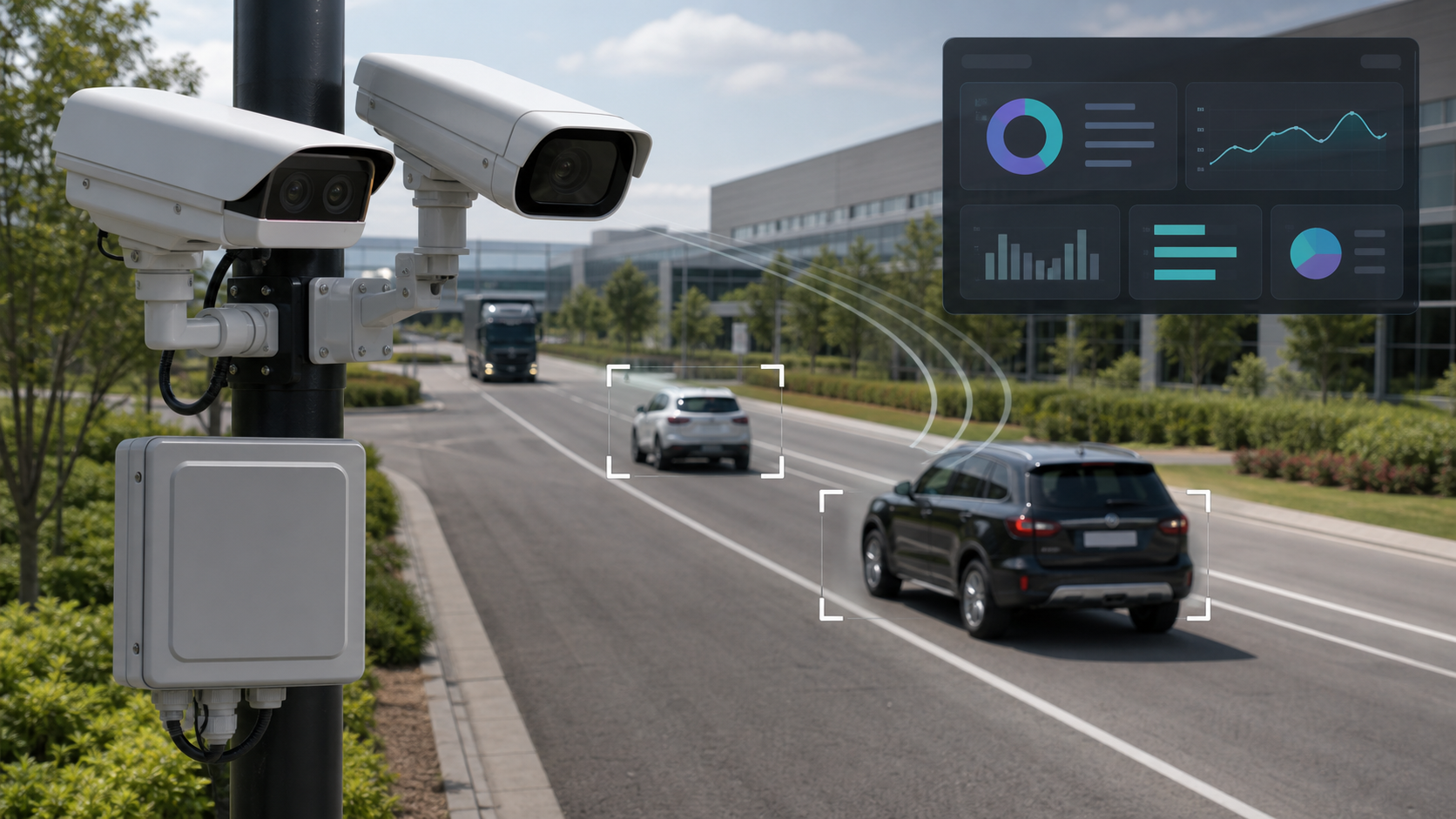 RadarCam radar-assisted LPR camera at a private road entrance