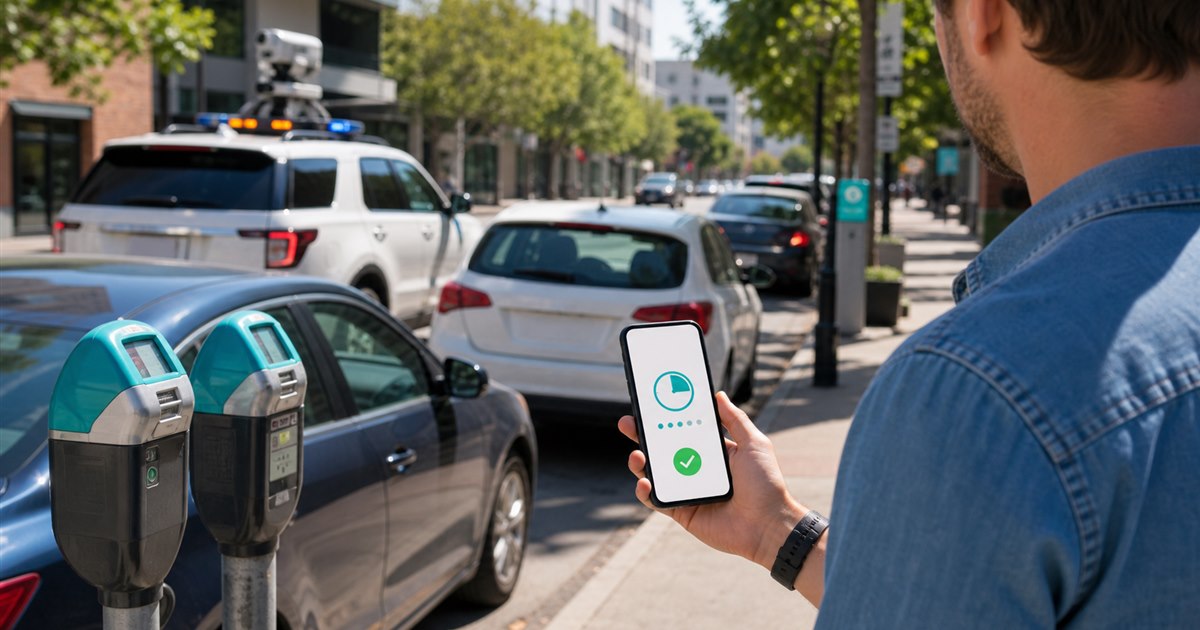 Driver extending a mobile parking session remotely near metered city parking