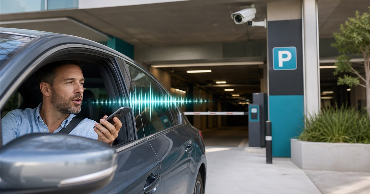 Driver using voice assistant for mobile parking payment in an LPR-enabled parking garage