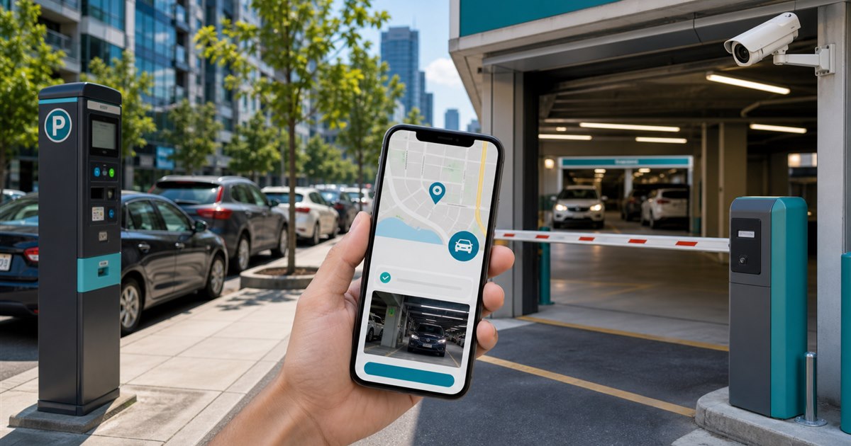 Parking app comparison between curbside meters and garage reservations with LPR validation
