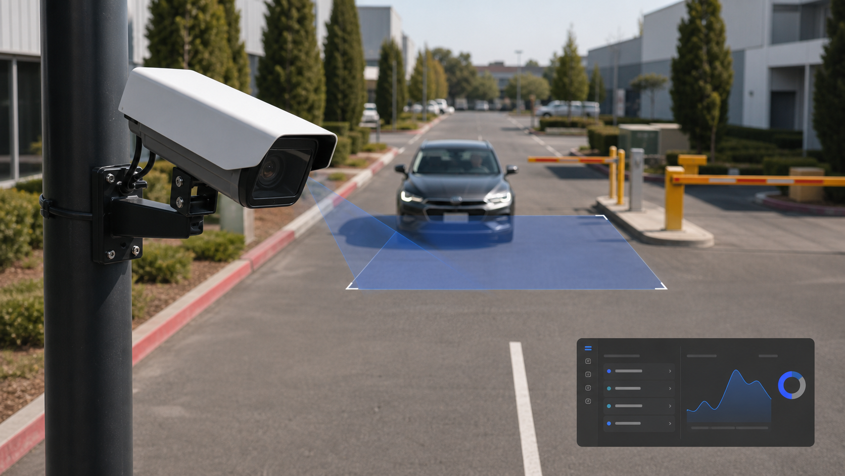 RoadCam Placa-ready LPR camera at a private commercial entrance