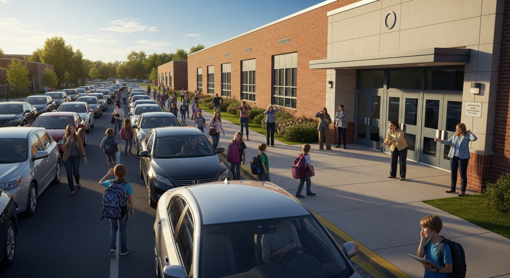 Signs a school pickup line needs a better system - disorganized carline
