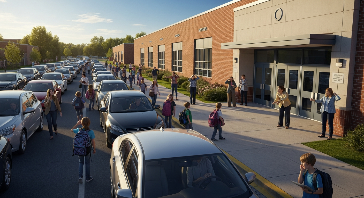 Signs a school pickup line needs a better system - disorganized carline