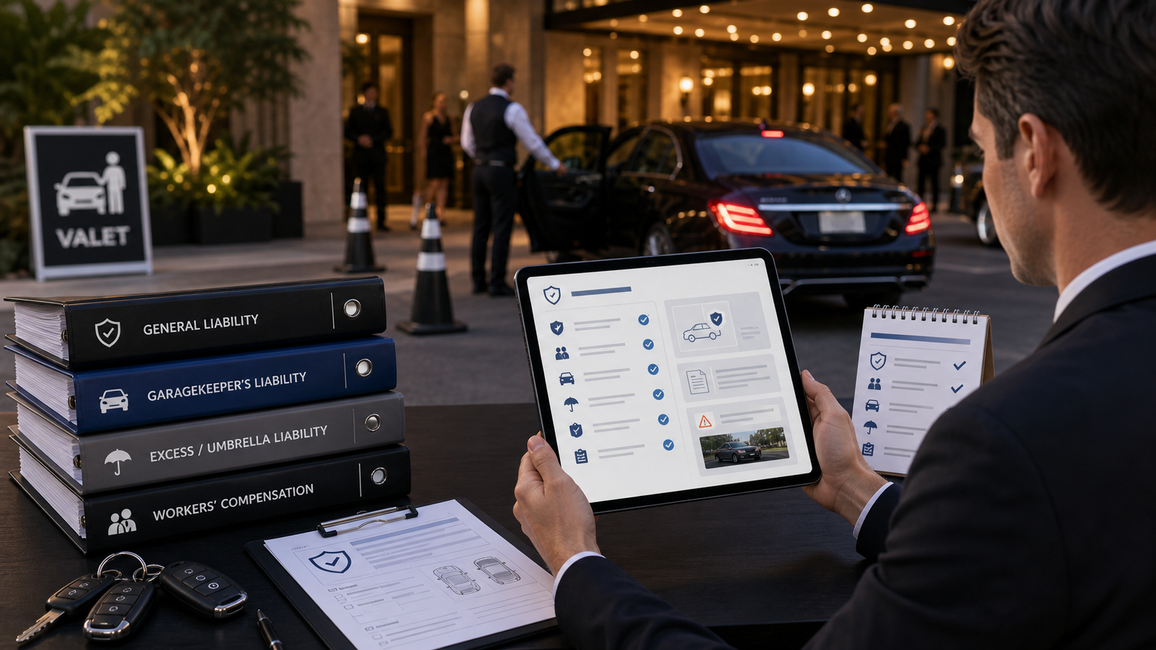 Valet liability coverage requirements with compliance documents and vehicle keys