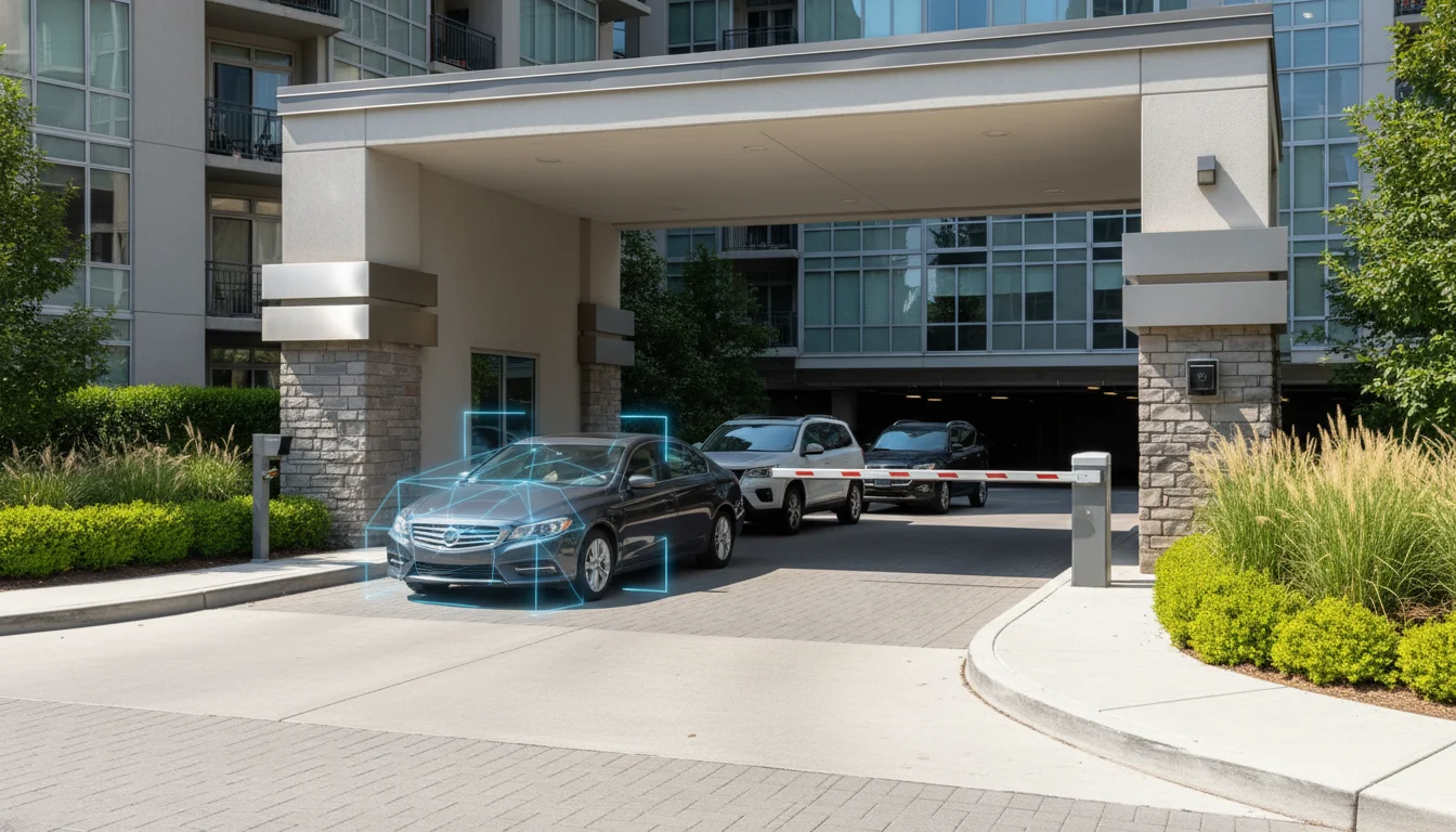 Apartment vehicle management with license plate recognition for resident and visitor parking
