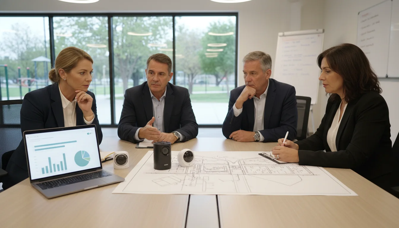 HOA board reviewing camera ownership options for a gated community entrance
