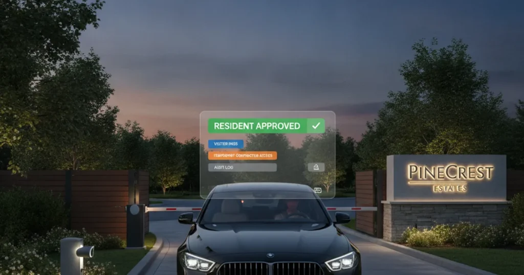 HOA gate access using license plate recognition for residents and visitors