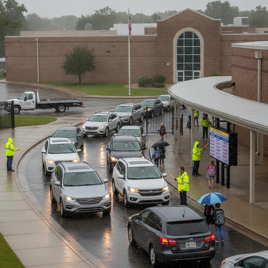 How Elementary School Leaders Can Manage Rainy Day Carline Backups With Better Vehicle-Based Workflows for student pickup / school dismissal