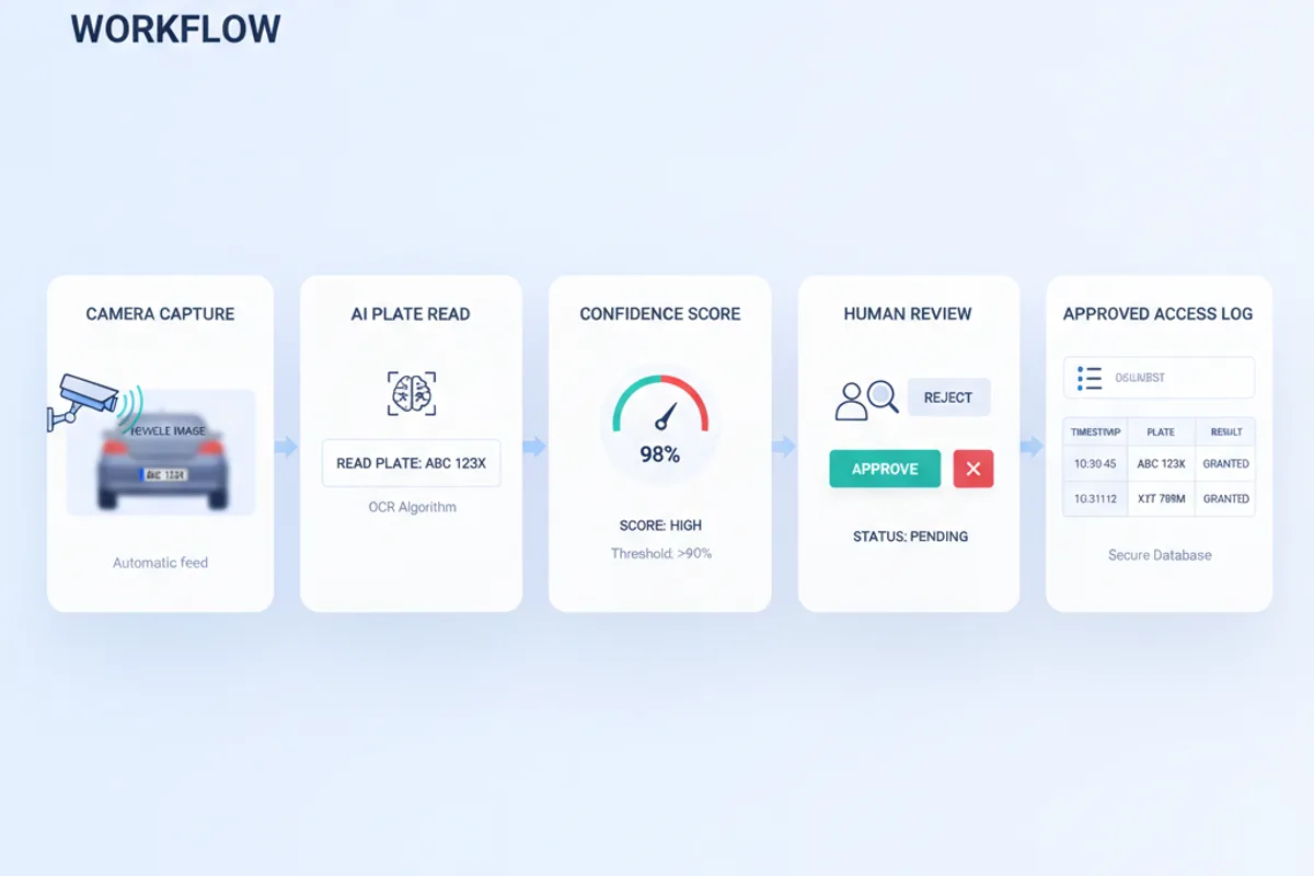 LPR confidence score and human review workflow for HOA communities