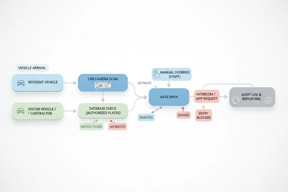HOA LPR gate access workflow for residents visitors and contractors