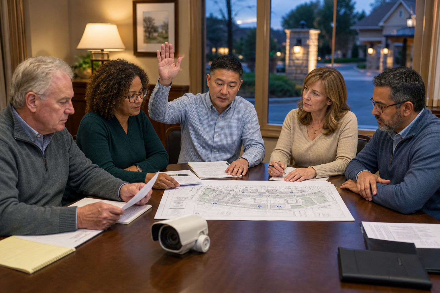 HOA board voting on an ALPR camera installation resolution