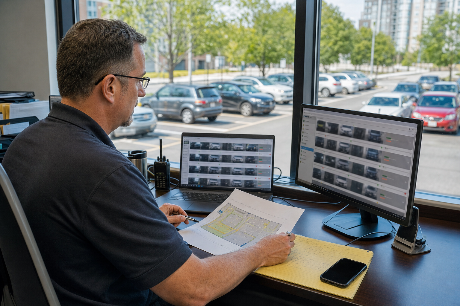Parking manager reviewing an LPR exception queue before enforcement