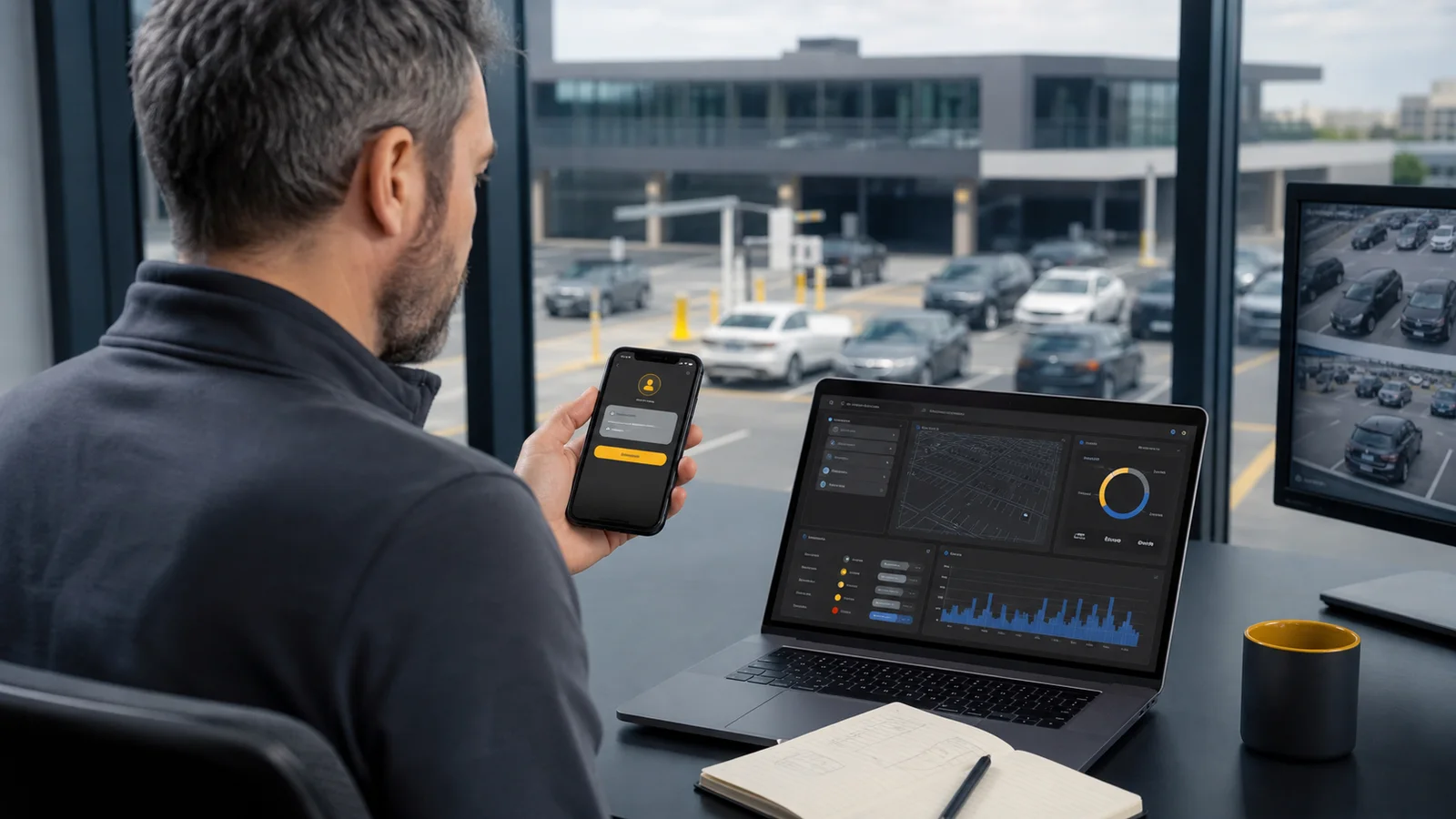 Parking operator reviewing a suspicious mobile parking payment message against parking session records
