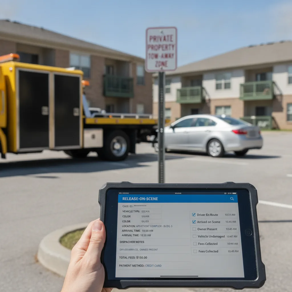 Release On Scene Towing Workflow for Drop-Fee Disputes for towing / parking enforcement