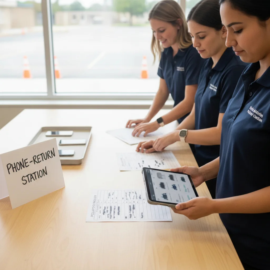 School Phone Ban Dismissal Workflow for Pickup Lines for student pickup / school dismissal